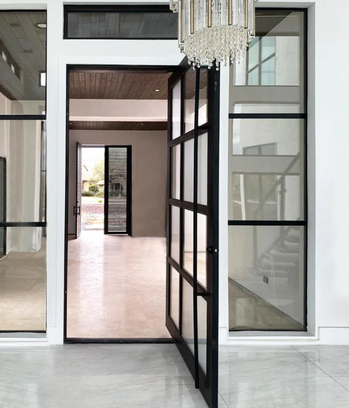 Elegant Beautiful Modern Pivot Design Iron Door/ Transparent Glass Pivot Door/Interior Fancy Door