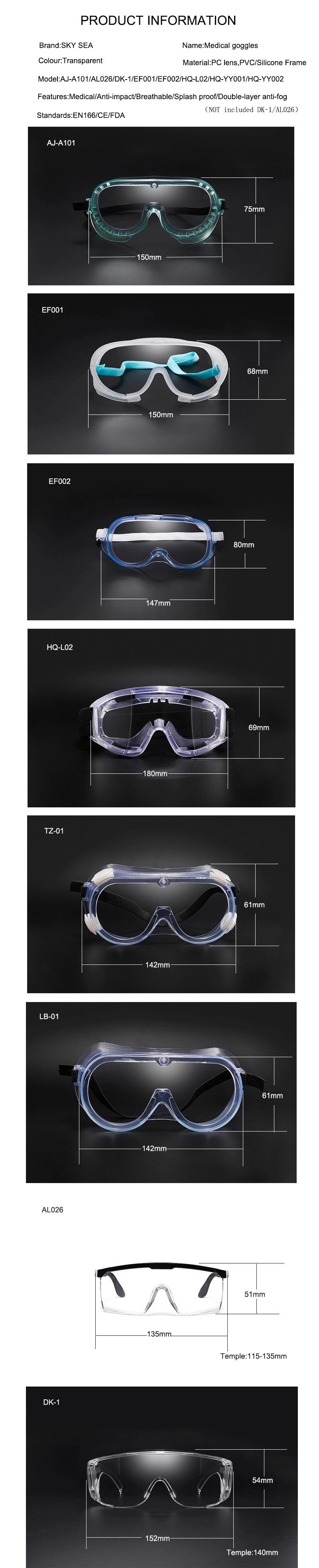 Anti Fog Anti Scratch Protective Splash-Proof Dust-Proof UV400 Safety Goggles