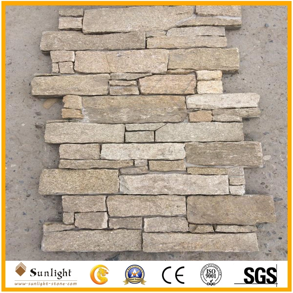 Yellow Natural Rusty Slate Veneer Culture Stack Stone for Wall Cladding