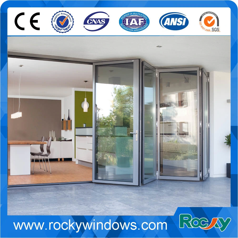 As2047 Thermal Break Aluminum Large Tempered Double Glass Folding Door