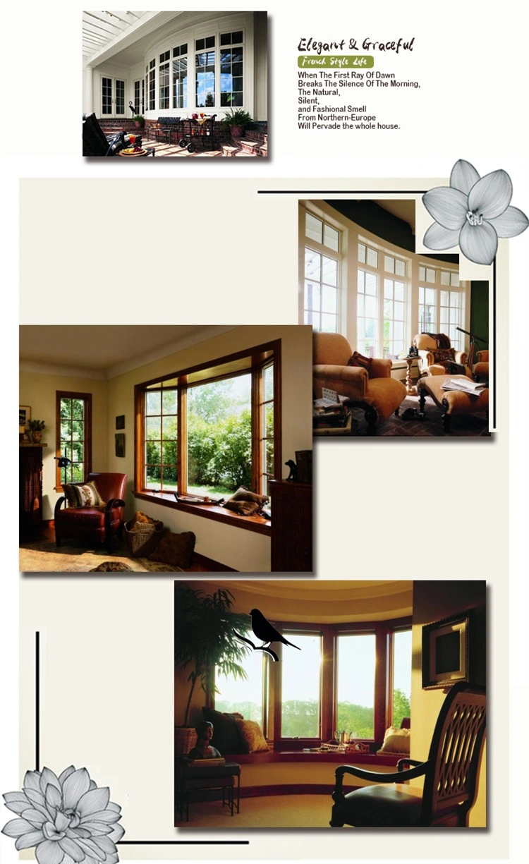 Thermal Break Aluminum Bay & Bow Window, Solid Wood Specialty Window Grille Design Double Tempered Glass Window