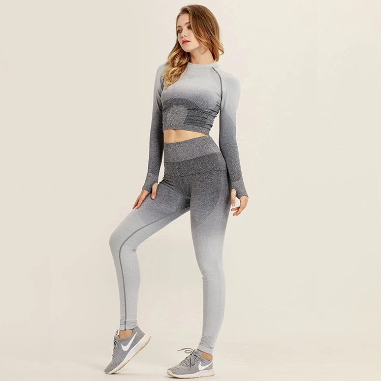 2 Pieces Yoga Suit Gym Clothing Gradient Leggings Sports Suit Ladies Fitness Suit Activity Yogawear Suit