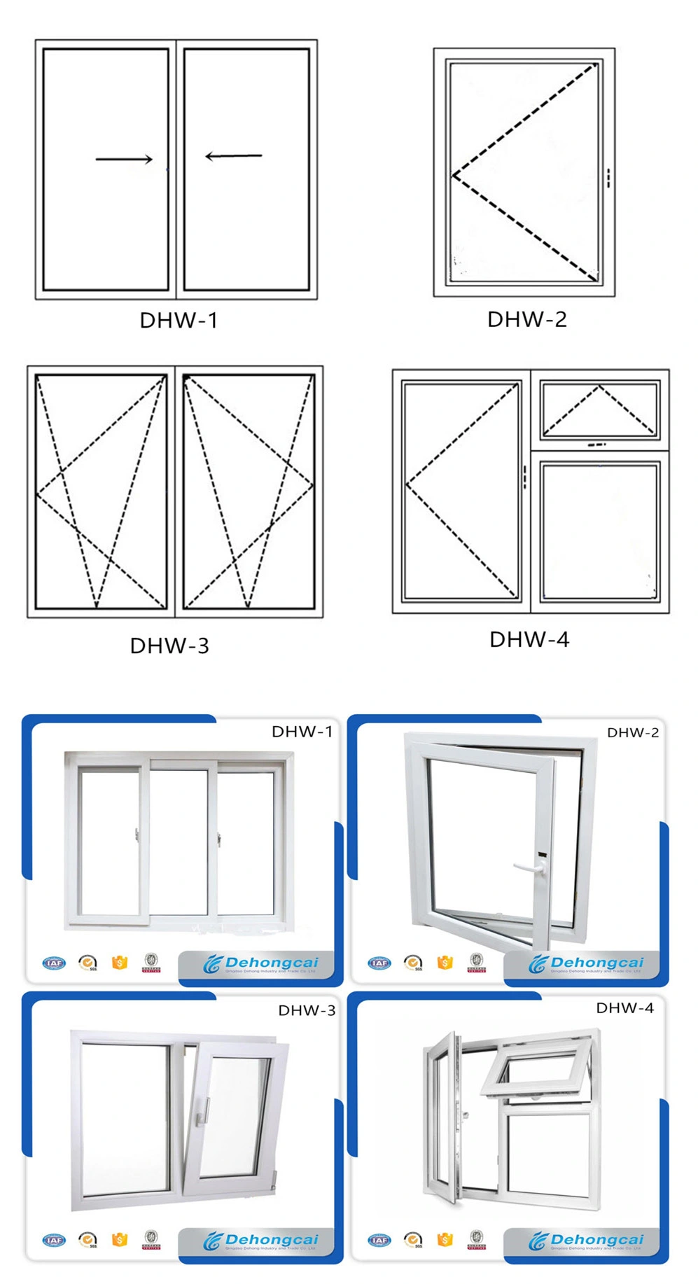 Customized UPVC/PVC Profile Plastic Window Double Glass Window/Sliding Window with Mosquito Net