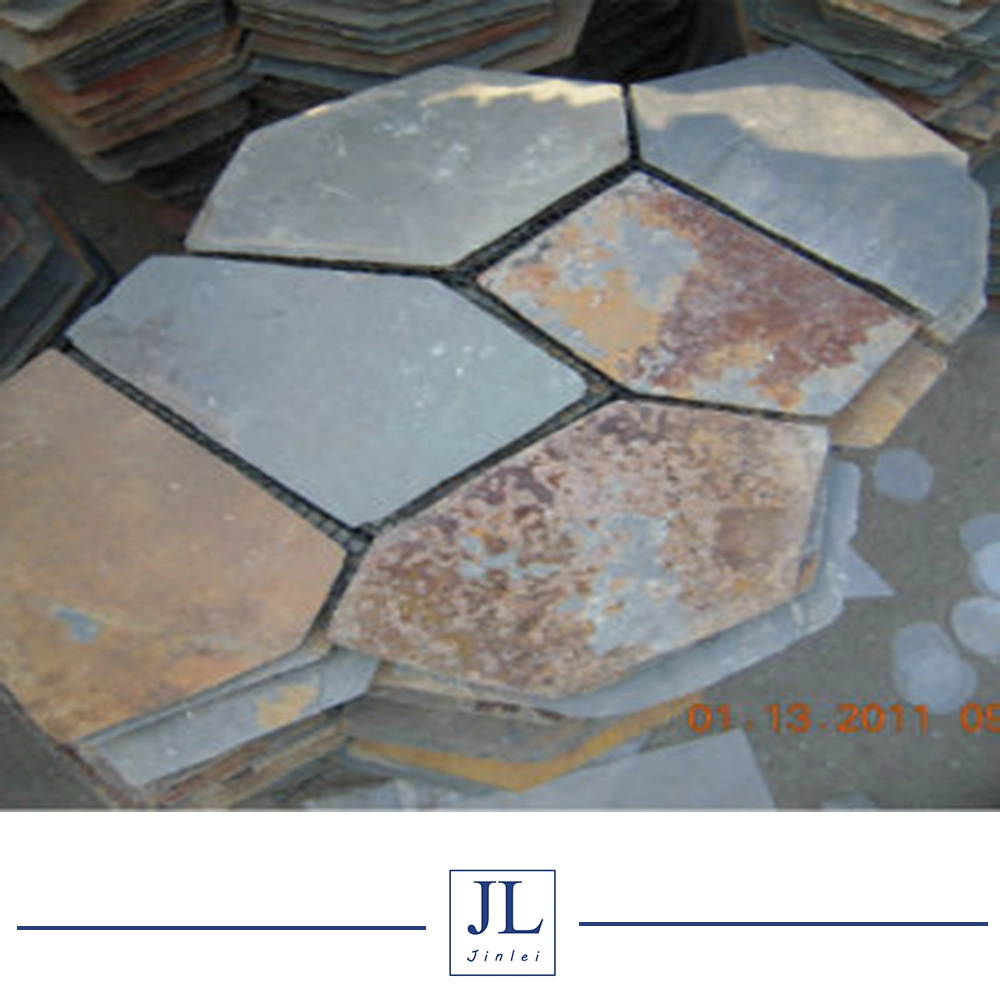 Exterior Decoration Natural Slate Paving Rusty/Yellow Wooden Vein Slate Flagstone Pattern Landscape
