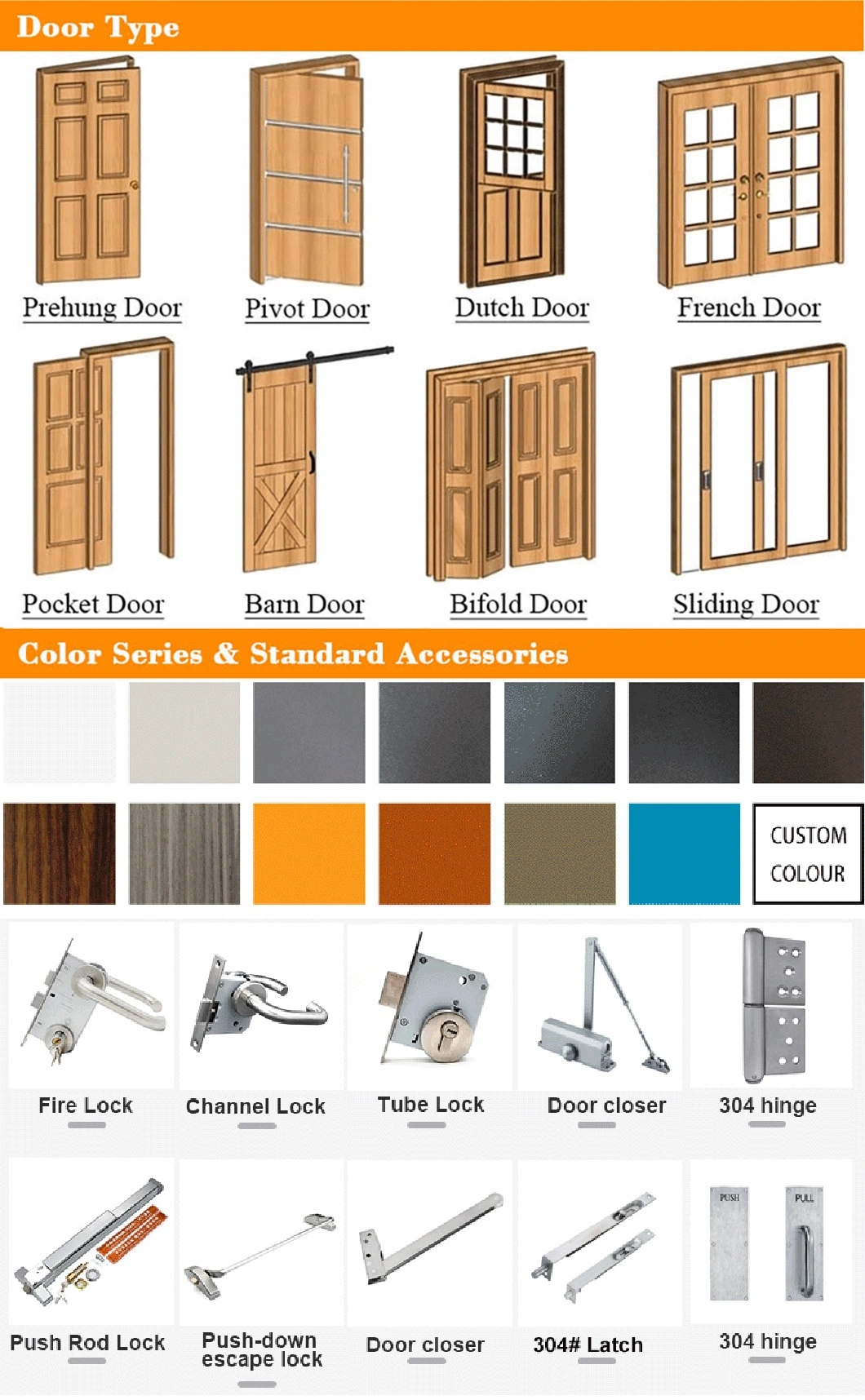 High Quality Wooden Door PVC Folding Door Aluminium Door Glass Door