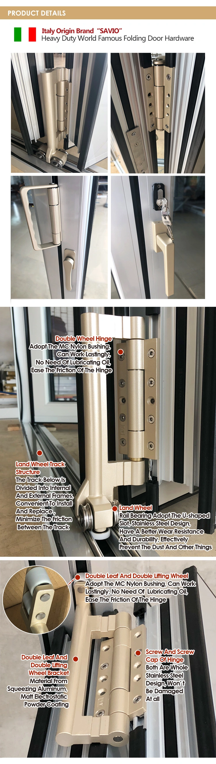 Hot Sale Good Price Powder Coating Outdoor Exterior More Panel Double Aluminium Bi Folding Glass Door