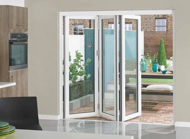 Hot Sale Durable Conch UPVC Profile Double Insulated Clear Glass Folding Door
