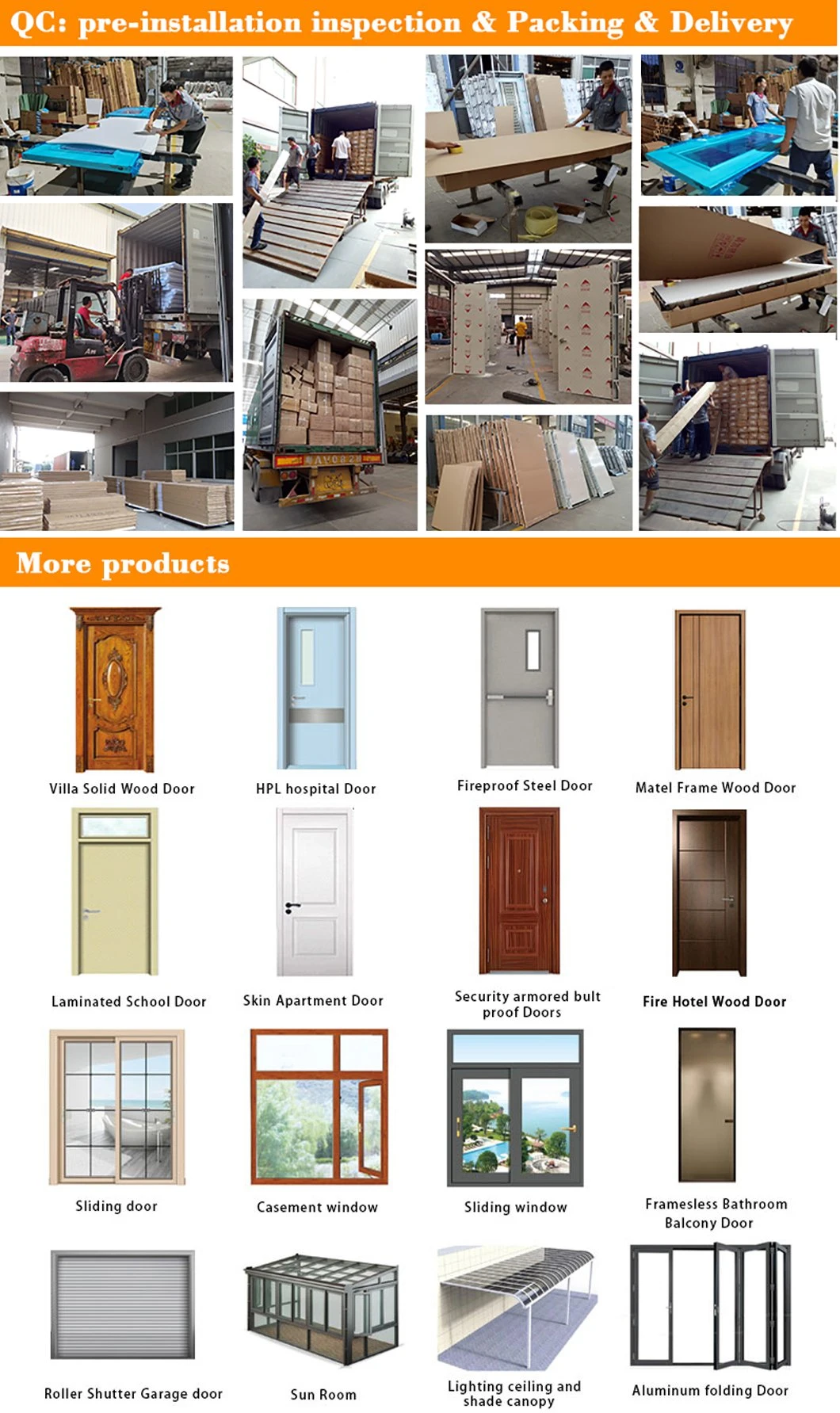 High Quality Wooden Door PVC Folding Door Aluminium Door Glass Door