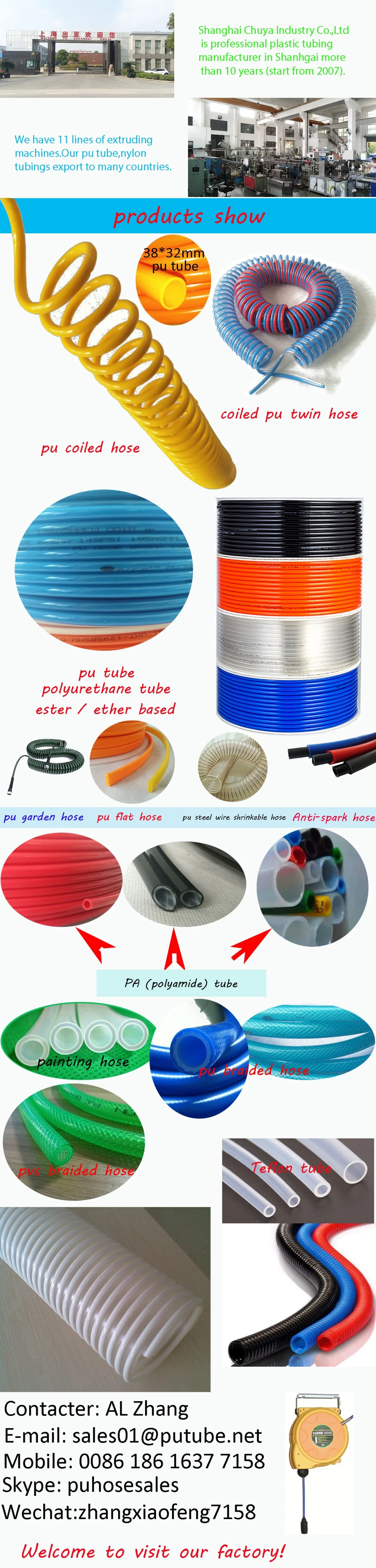 Ester Based Polyurethane PU Spiral Tubing for Pneumatic Tools