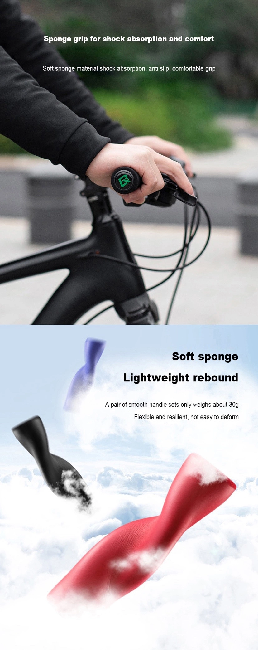 Bicycle Grips Silicone Sponge Handlebar Grips Anti-Skid Shock-Absorbing Soft Bike Grips Ultraight Cycling Handlebar