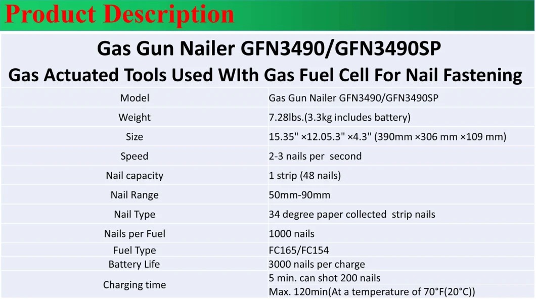 Gas Nailer Pneumatic Gun for Framing Nails