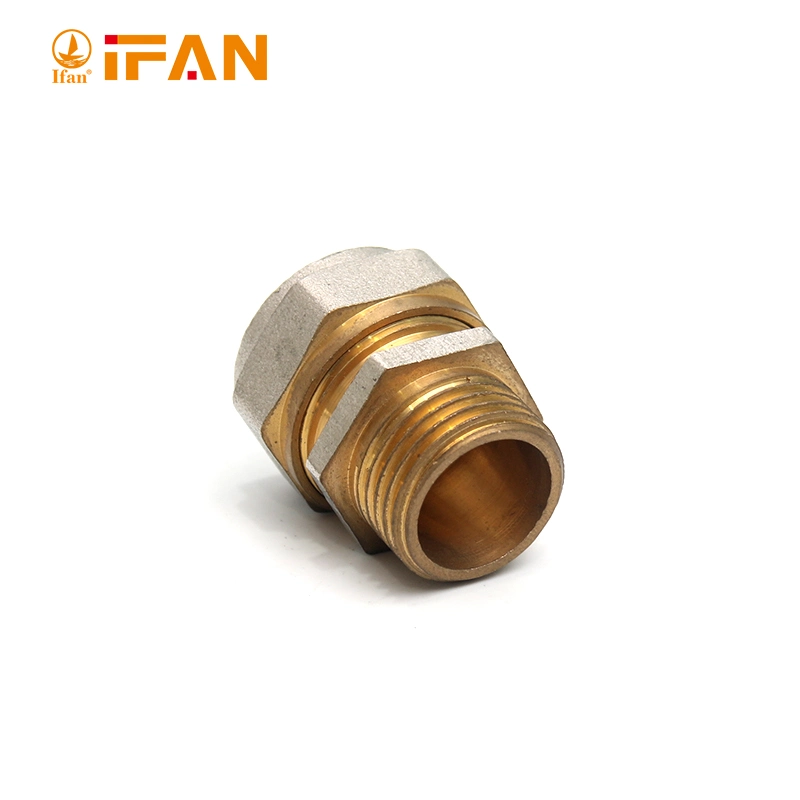 Double Brass Color Thread Connecting Pex Al Pex Pipe Male Coupling