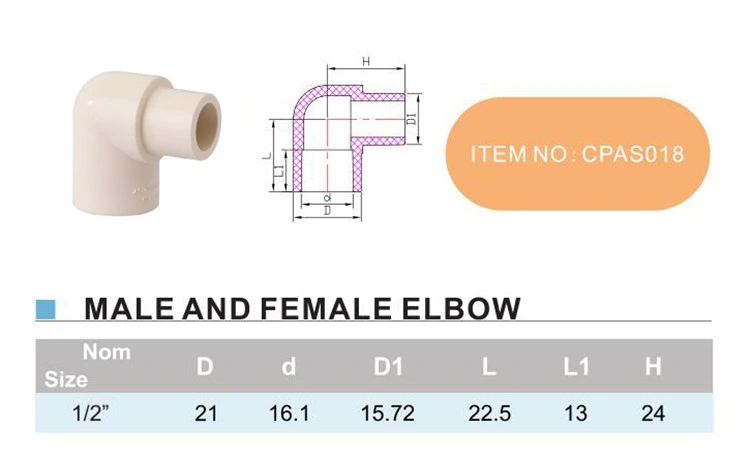 Era CPVC Pipe Fitting, Male and Female Elbow Cts (ASTM 2846) NSF-Pw & Upc