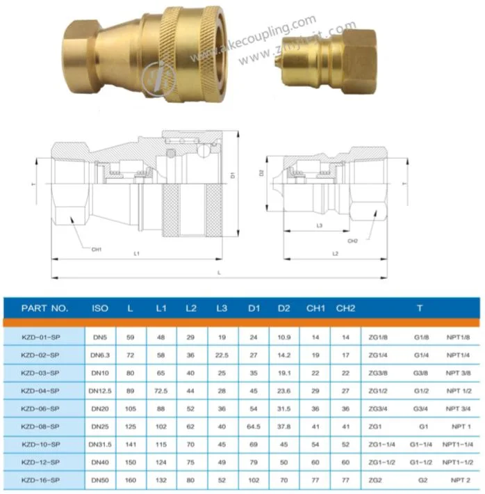 Parker 60 Series Brass Material Medium Pressure Pneumatic and Hydraulic Quick Coupling