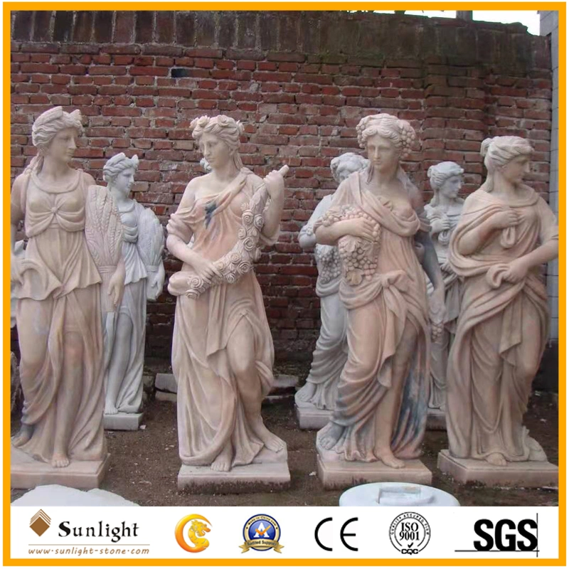 Classic Mixed Color Garden White/Green Marble Four Seasons Stone Statue for Outdoor Decoration