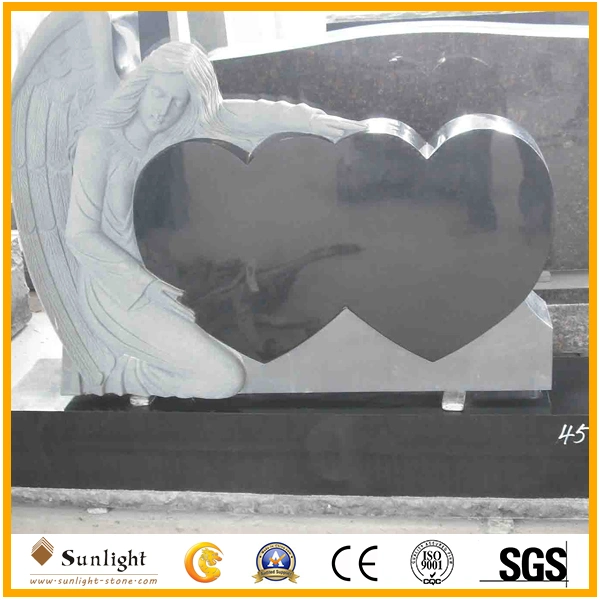 Angel and Double Heart Shaped Granite Memorial Monuments Tombstone