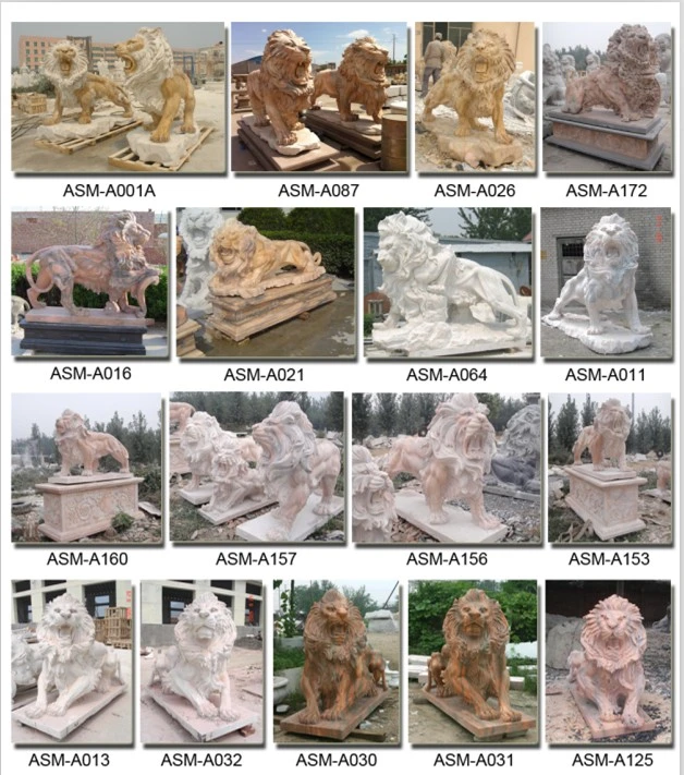 Outdoor Decoration Life Size Hand Carving Solid White Marble Lion Statues