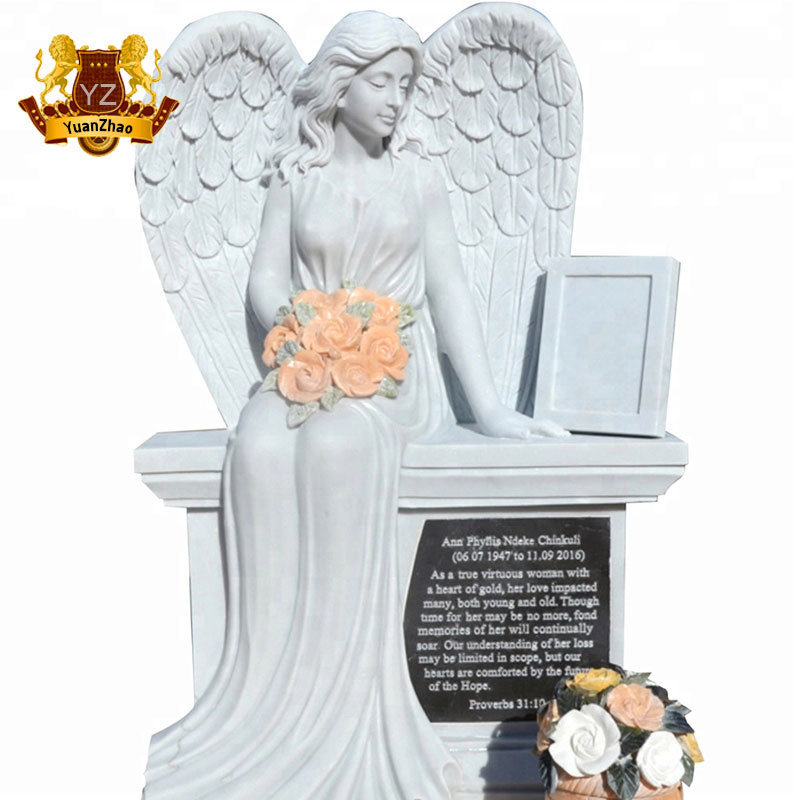 Customized Natural Granite Marble Stone Headstone with Angel Statue for Cemetery