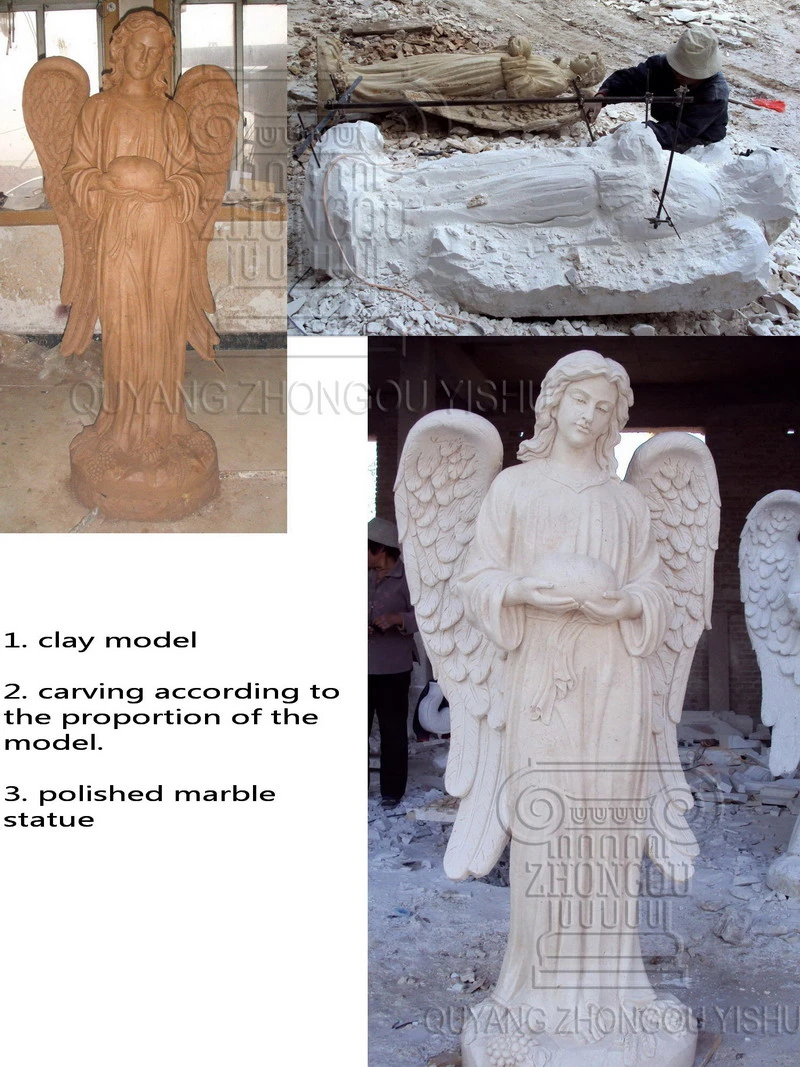 White Marble Angel Sculpture St. Michael Angel Statue with Sword and Shield