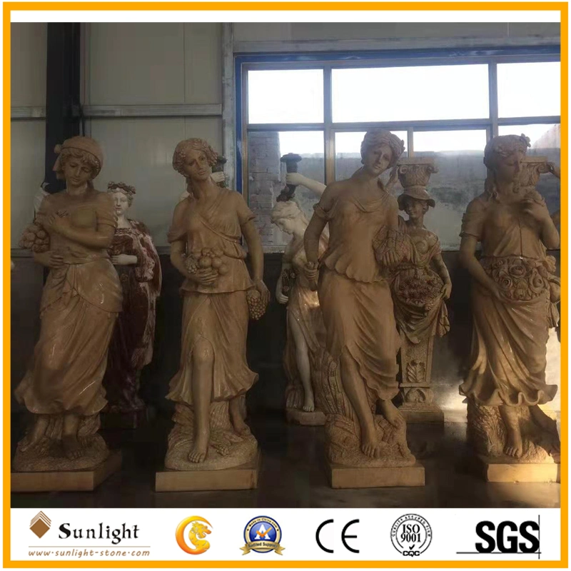 Classic Mixed Color Garden White/Green Marble Four Seasons Stone Statue for Outdoor Decoration