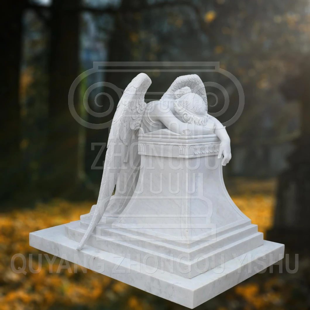 Garden Decoration Monument White Marble Stone Beautiful Angel Statue Sculpture