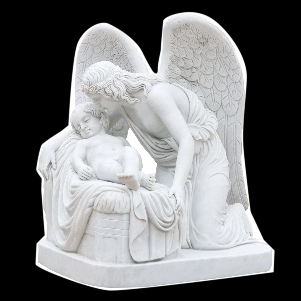 Garden Decoration White Marble Carving Angel Statue Monument Sculpture