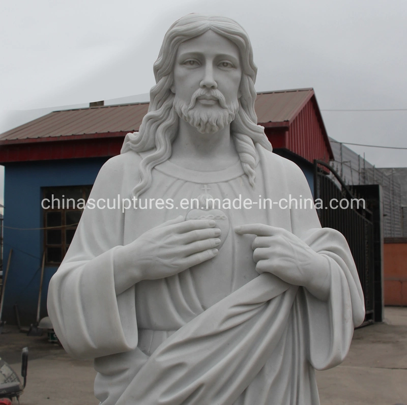 White Marble Sculpture of The Sacred Heart Jesus Christian Statue