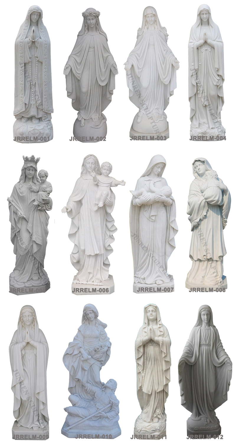Carved Marble Vierge Marie Statues Holding Baby Jesus