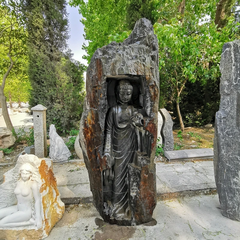 Outdoor Garden Large Black Stone Basalt Buddha Statues