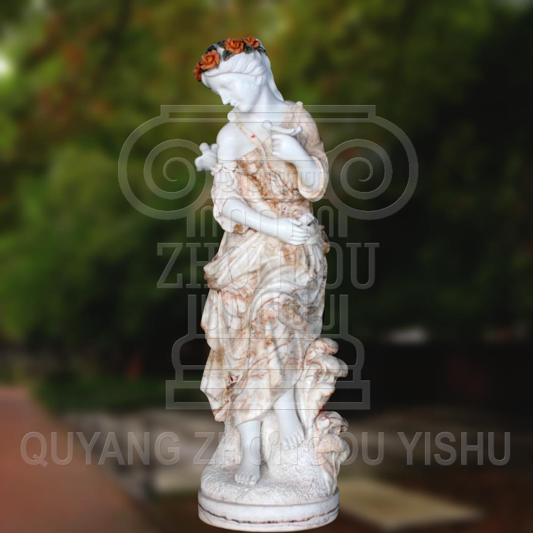 Garden Ornament Lady Sculpture Marble Stone Carving Female Statue