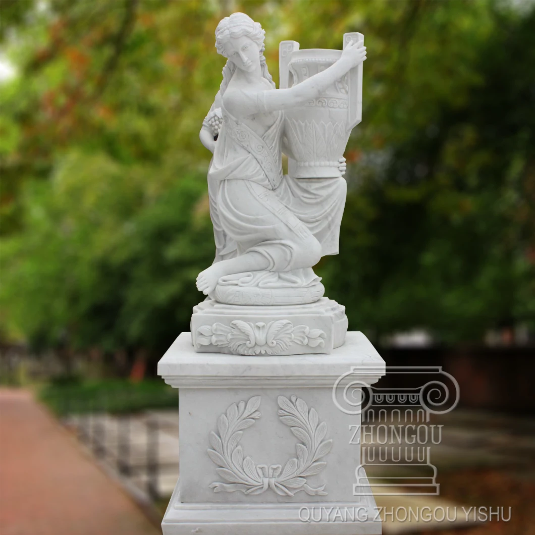 Marble Woman Statue Holding Pot with Excellent Quality for Garden Decoration