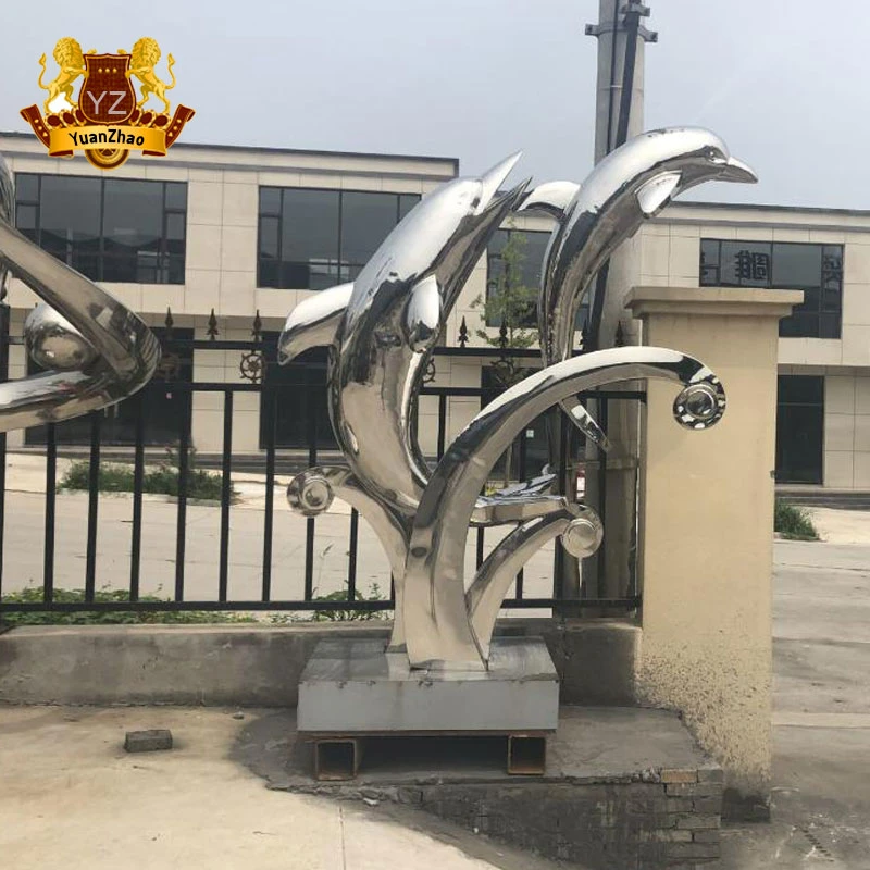 Customized Stainless Steel Dolphin Outdoor Statues Large Metal Sculpture