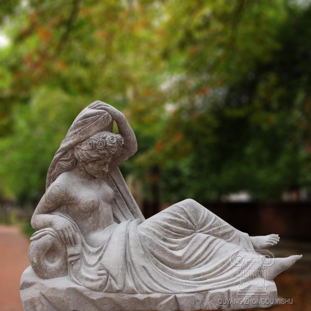 Hand-Carved Marble Female Statue with Water Pot