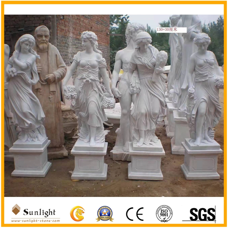 Classic Mixed Color Garden White/Green Marble Four Seasons Stone Statue for Outdoor Decoration