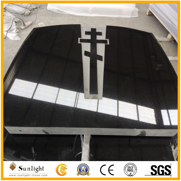 European Stone Granite Cross Headstone, Black Monument Tombstone/Memorials