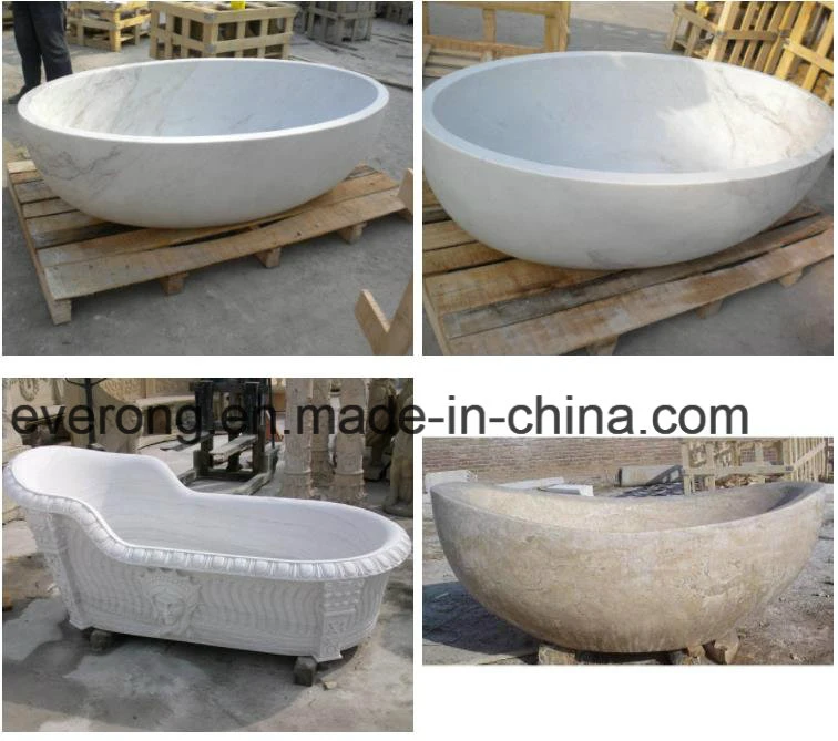 Natural Antique Hand Carving Marble Bathtubs with Woman Figure Statues