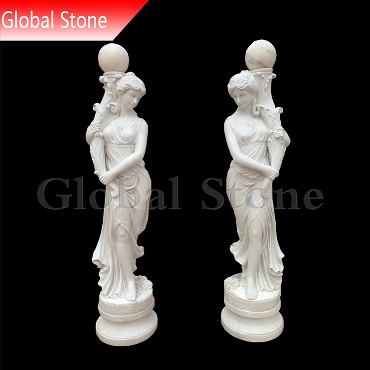 Marble Stone Statue Lady Holding Lamp Sculpture (GSS-217)