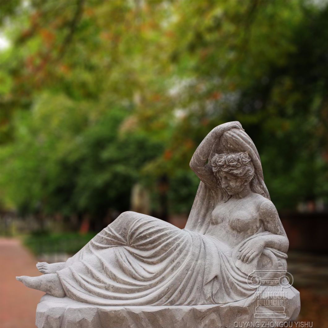 Hand-Carved Marble Female Statue with Water Pot