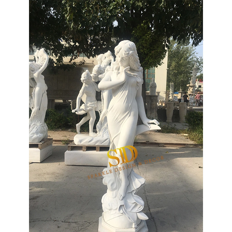 Pure White Marble Goddess Aphrodite Venus Anadyomene Nude Female Erotic Cast Marble Statue Sculpture