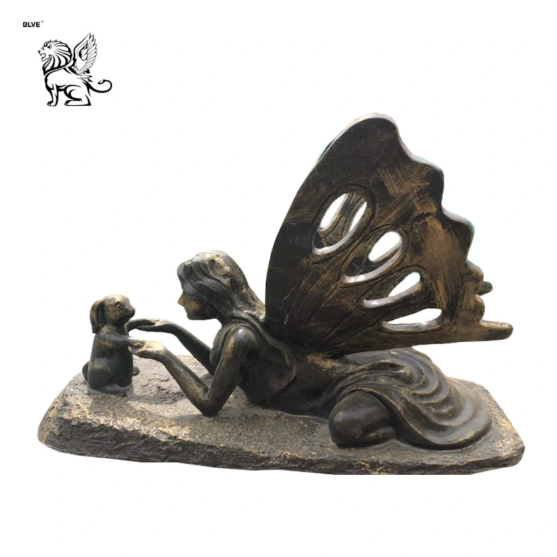 Bronze Butterfly Fairy and Rabbit Statues Metal Art Girl Sculpture with Wings Bsd-13