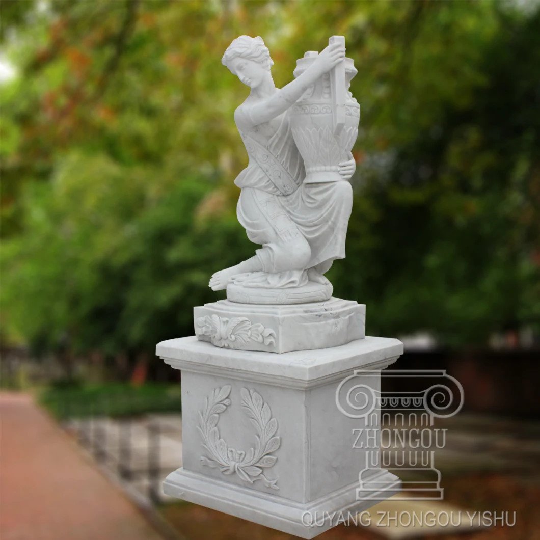 Marble Woman Statue Holding Pot with Excellent Quality for Garden Decoration