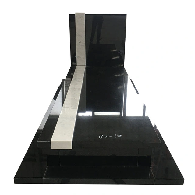 Modern Design White Marble and Absolute Black Granite Tombstone