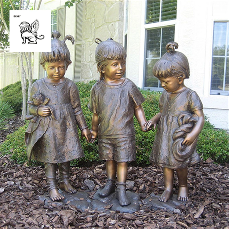 Nice Factory Three Little Girls Hand in Hand Statues Bronze Children Sculpture Bsg-222