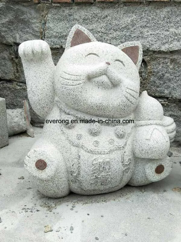 Chinese Special Design Carved Statues Animal Carvings Granite Fortune Cat Sculpture on Sale