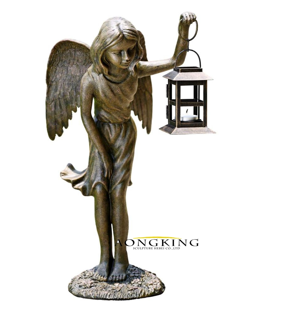 Creative Light Bronze Angel Lamp Statues for Yard Decoration