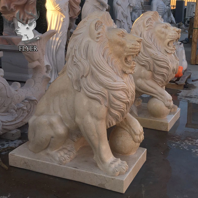 Hand Made Life Size White Marble Lion Statues for Garden Decoration
