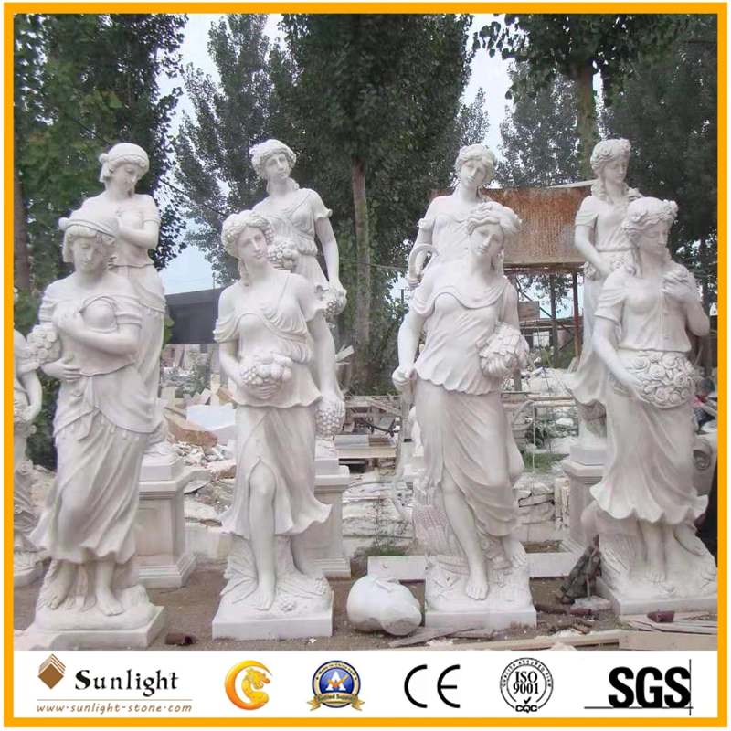 Classic Mixed Color Garden White/Green Marble Four Seasons Stone Statue for Outdoor Decoration