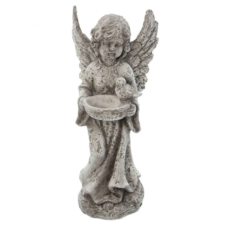 Resin Angel Statues Figurine with Bowl Bird Feeder