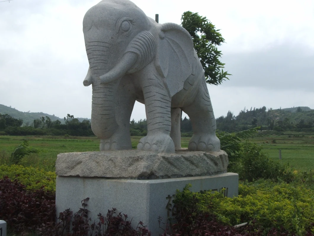Hand-Carved Natural Stone Granite Elephant Statues