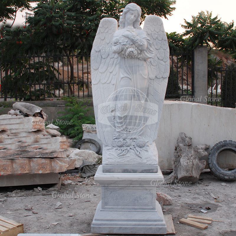 White Stone Carving Monument Marble Headstone with Angel (GSME-145)